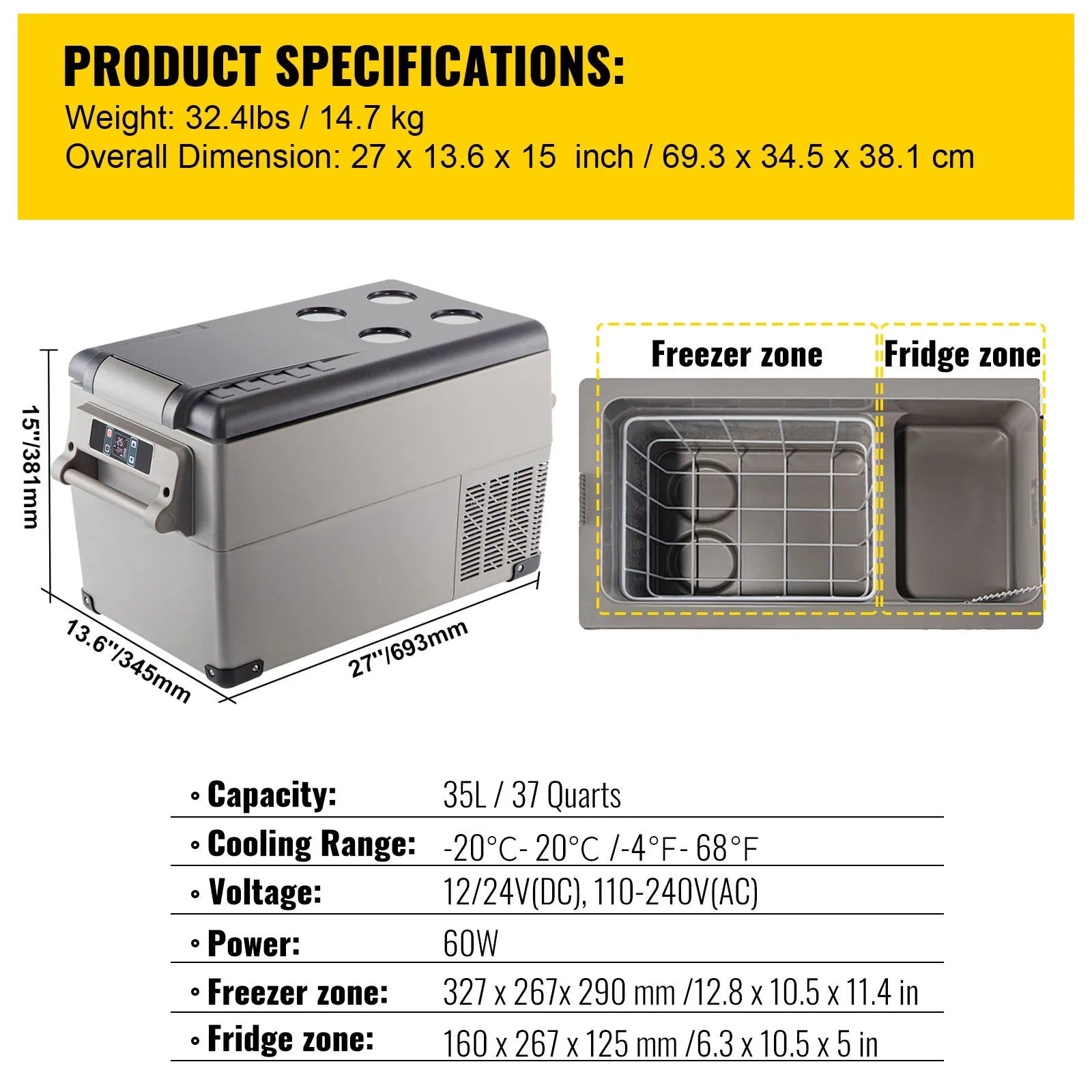 Icedrif Pro nevera-congelador, alimentación 12V/24V y 110-240V AC